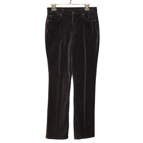 DG2 by Diane Gilman Straight Leg Velvet Jeans Dark Grey Stretch Women Size 8T - Picture 1 of 7